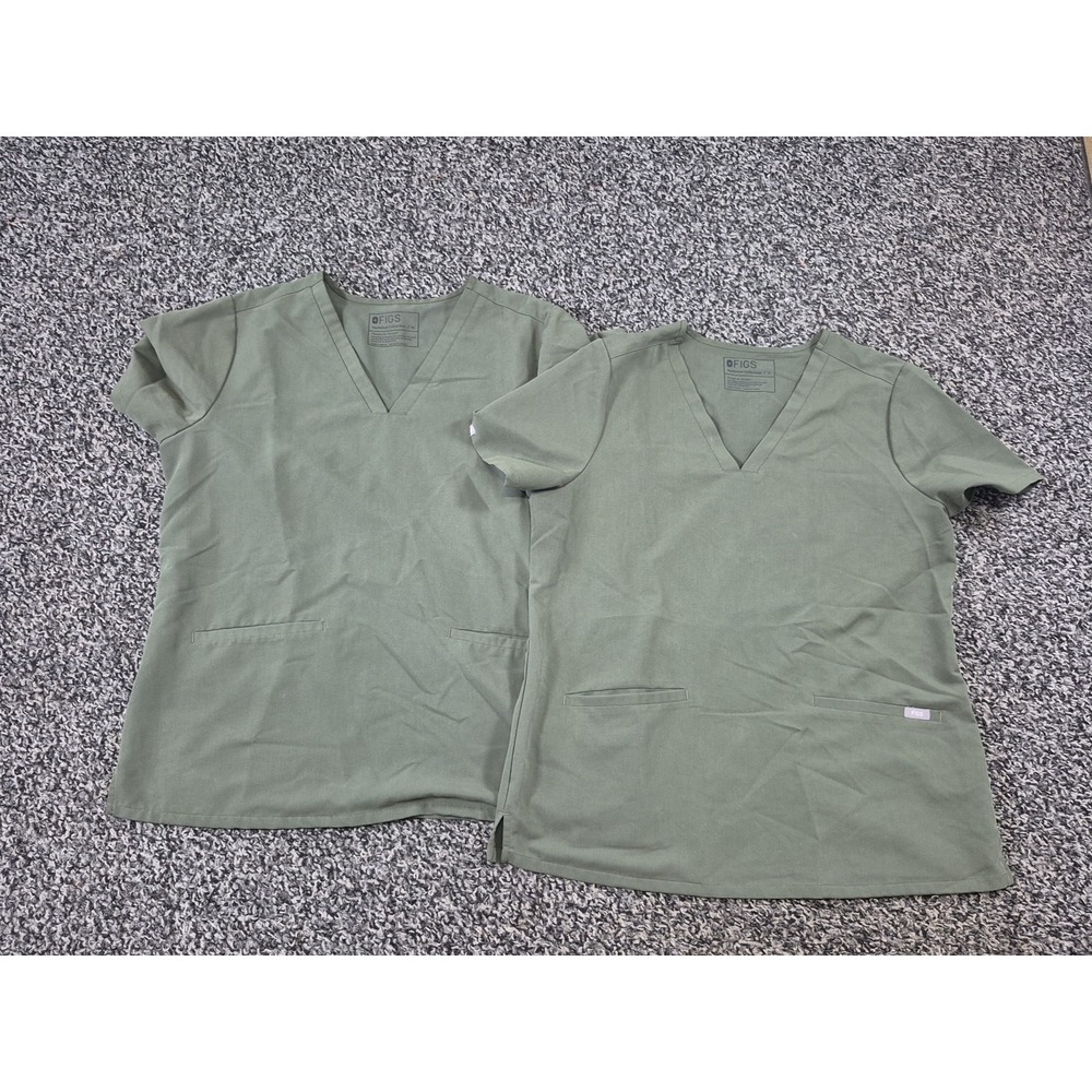 Lot of 2 FIGS Womens Casma 3 Pocket‎ Scrub Top Moss Size Large and XL